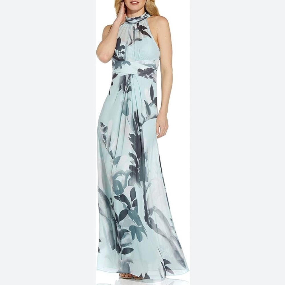 Adrianna Papell Blue and Gray Maxi Dress